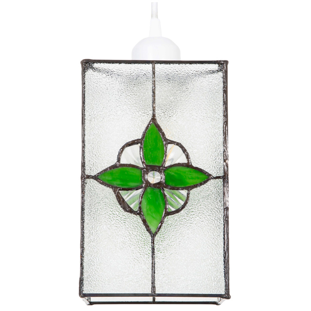 Happy Homewares Traditional Tiffany Style Clear Glass Pendant Shade with Green Panels Image 1