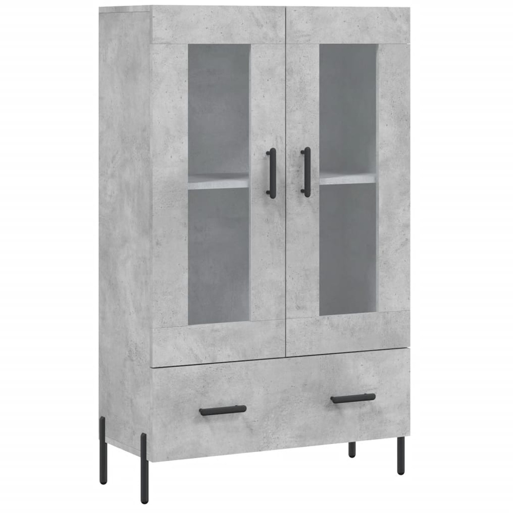 vidaXL 2 Glass Door Single Drawer Concrete Grey Highboard Image 2