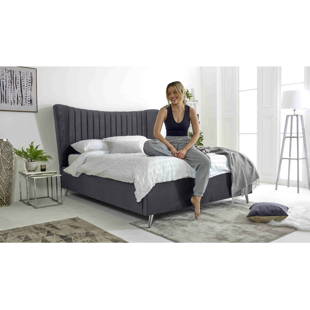 Eleganza Tatum King Size Steel Plush Velvet Bed Frame with Headboard Image 6