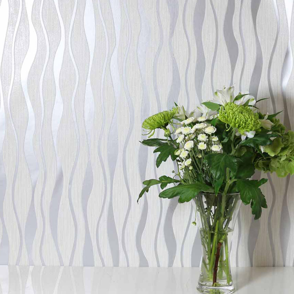 Arthouse Metallic Wave Glitter White Silver Wallpaper Image 2
