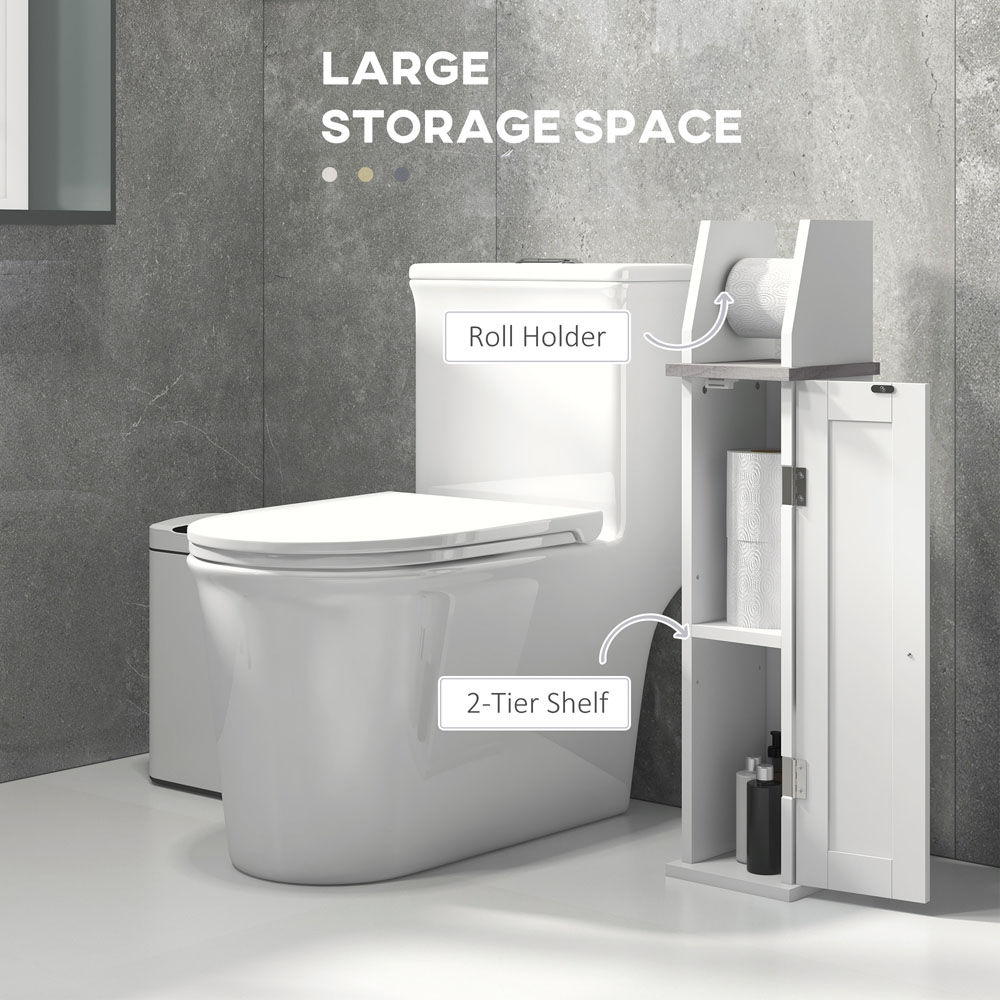 Portland Single Door White Slim Bathroom Cabinet with Roll Holder Image 5