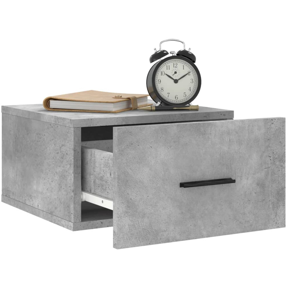 vidaXL Single Drawer Concrete Grey Wall Mounted Bedside Cabinet Image 4