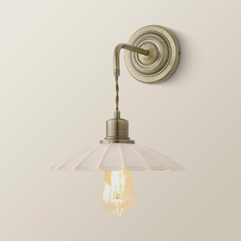 ValueLights Holborn Cream Scallop Metal Shade Brushed Gold Adjustable Wall Light with Bulb 2 Pack Image 5