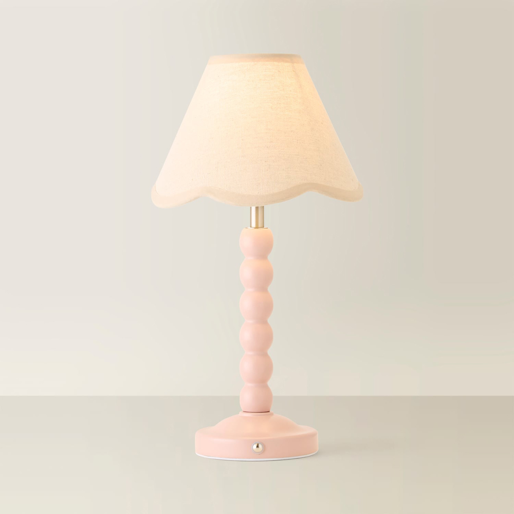ValueLights Bobble Natural Scallop Shade Pink Wooden LED Table Lamp Image 5