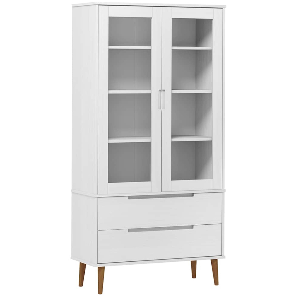 vidaXL 2 Glass Door 2 Drawer 4 Shelf Wooden Vitrine Cabinet Image 2