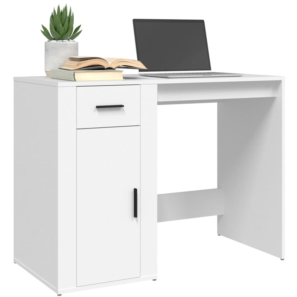 vidaXL Single Door Single Drawer Office Desk White Image 3