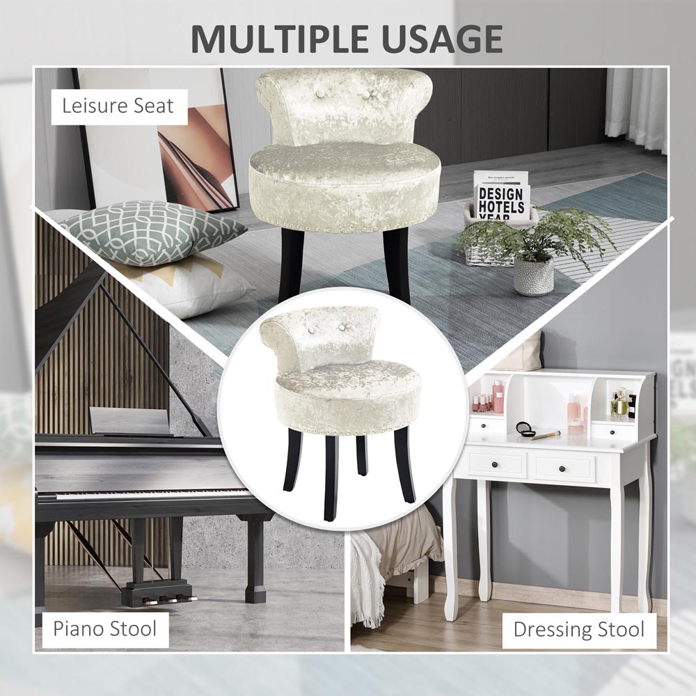 Portland Beige Vanity Seat Dressing Table Stool with Rubber Wood Legs Image 6