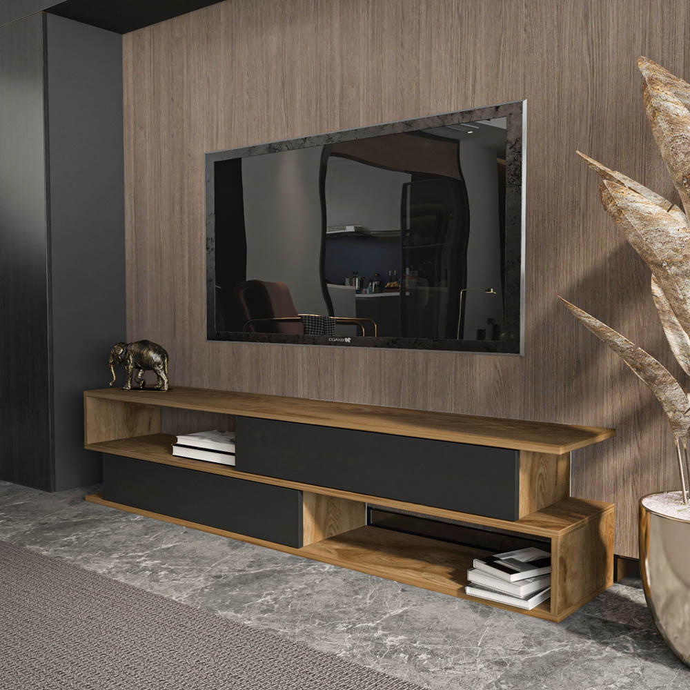 Decorotika Cortez 2 Door 2 Shelf Black and Oud TV Unit Image 6