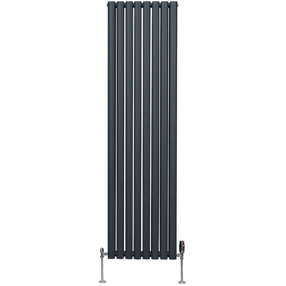 Monster Shop 6421BTU Anthracite Grey Oval Column Radiator and Valves 1800 x 480mm Image 1
