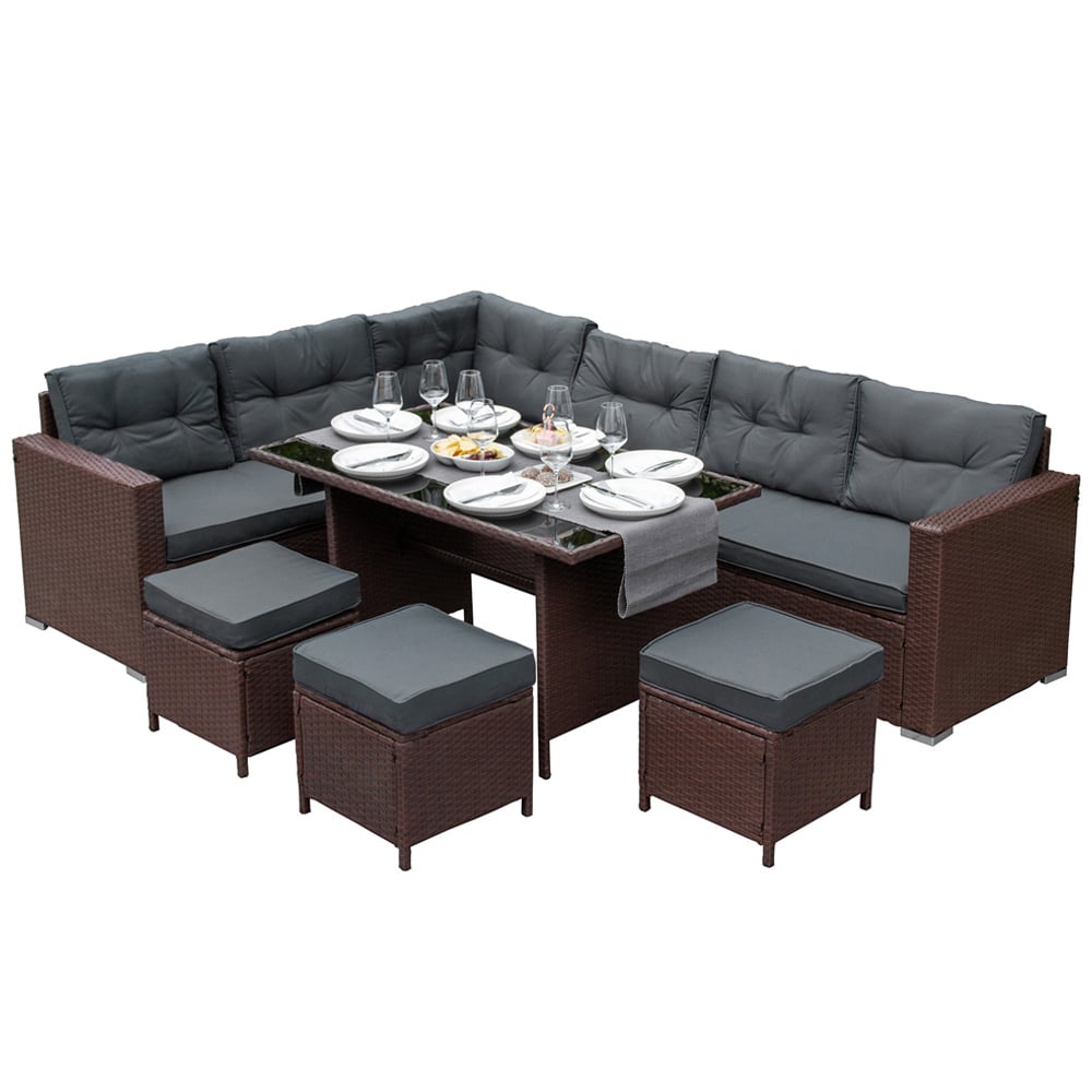 Monster Shop Jardi 8 Seater Brown Rattan Corner Lounge Set Image 2