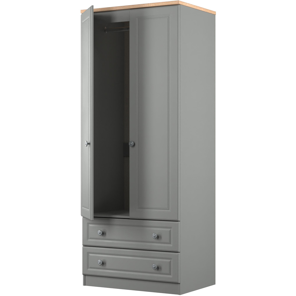 Crowndale Norfolk 2 Door 2 Drawer Dusk Grey and Bardolino Oak Wardrobe Ready Assembled Image 4