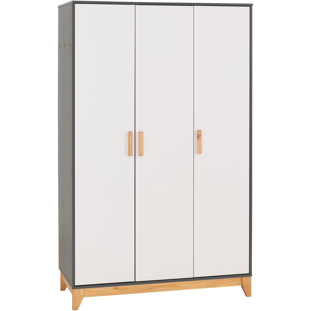 Seconique Cleveland 3 Door White and Grey Metal Effect Wardrobe Image 2
