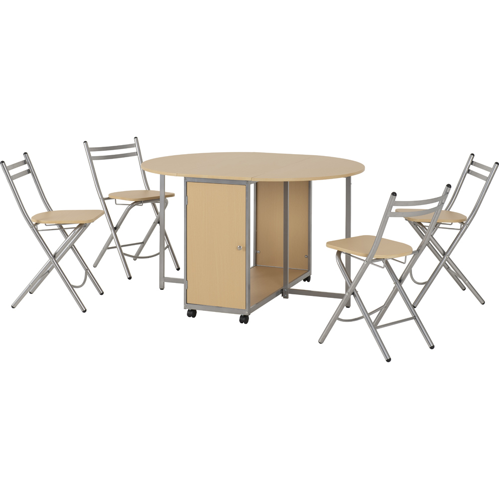 Seconique Budget Butterfly 4 Seater Folding Dining Set Beech and Silver Image 2