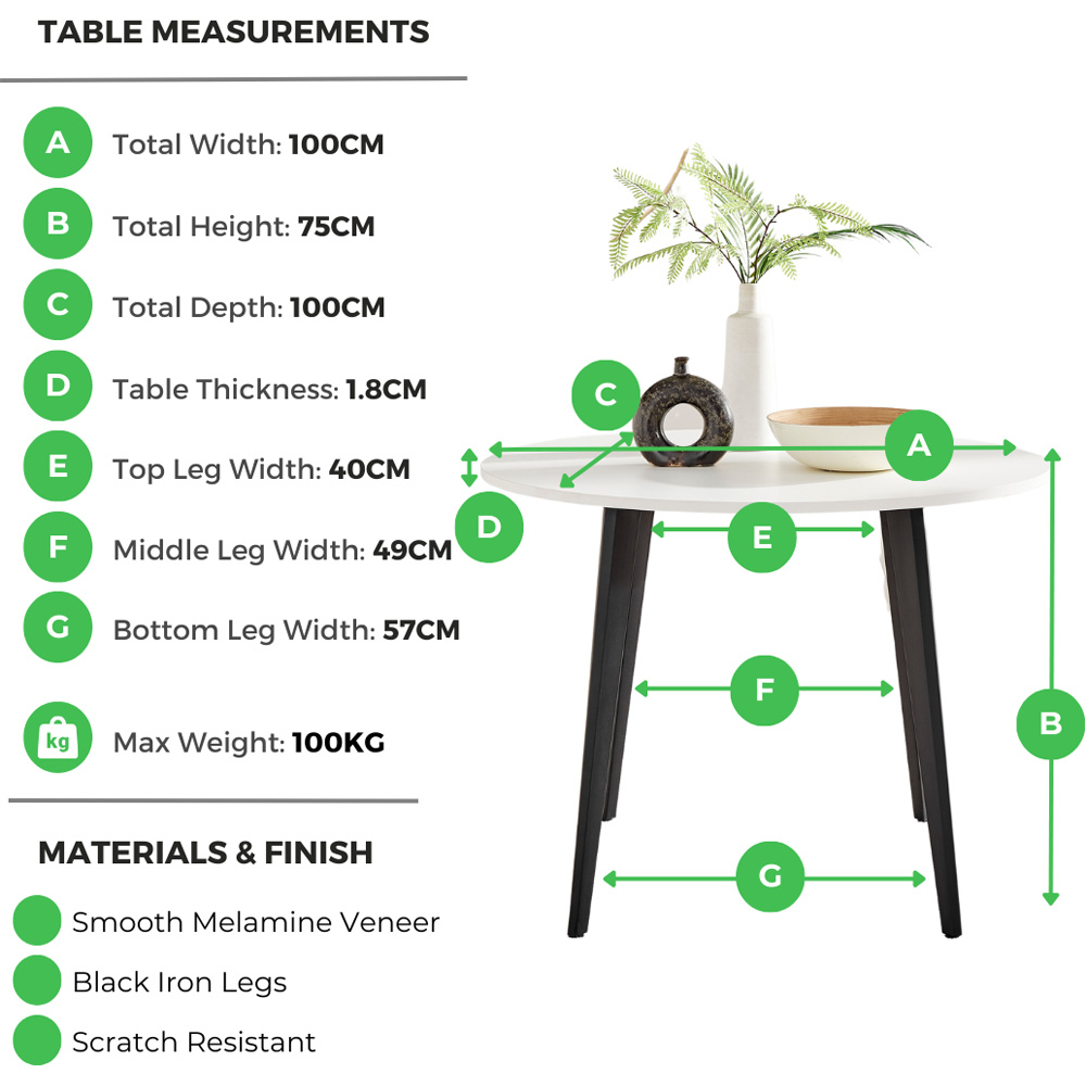Furniturebox Kimmi Round Dining Table White and Black Image 7