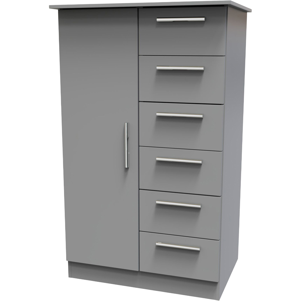Crowndale Camden Single Door 6 Drawer Dusk Grey Kids Wardrobe Ready Assembled Image 4