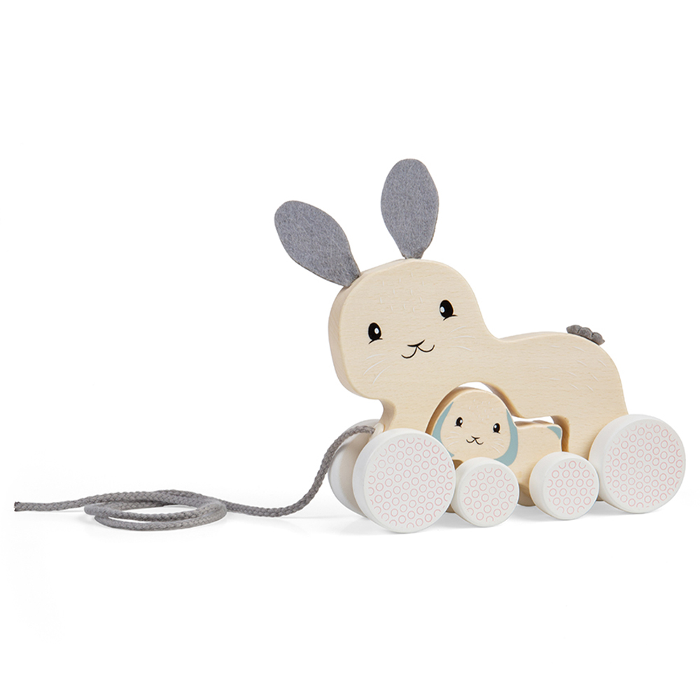Bigjigs Toys FSC Wooden Pull Along Bunny and Baby Cream Image 1