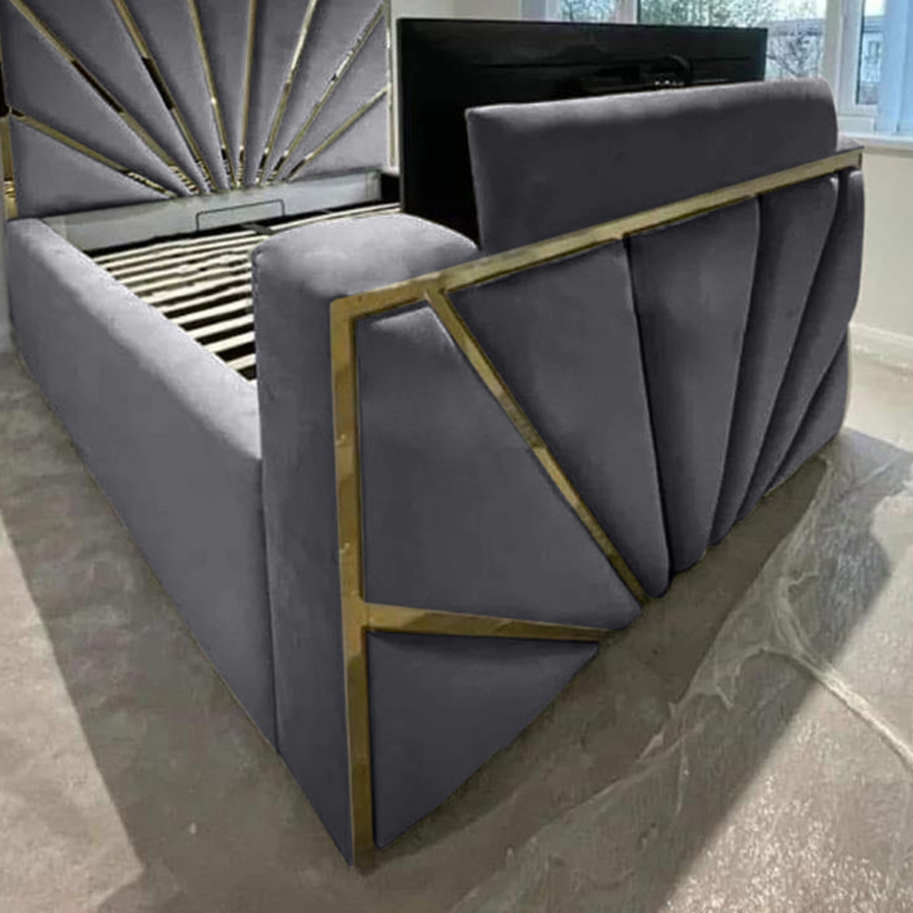 Eleganza Home Leniva King Size Steel Plush TV Bed Frame with Headboard and Footboard Image 2