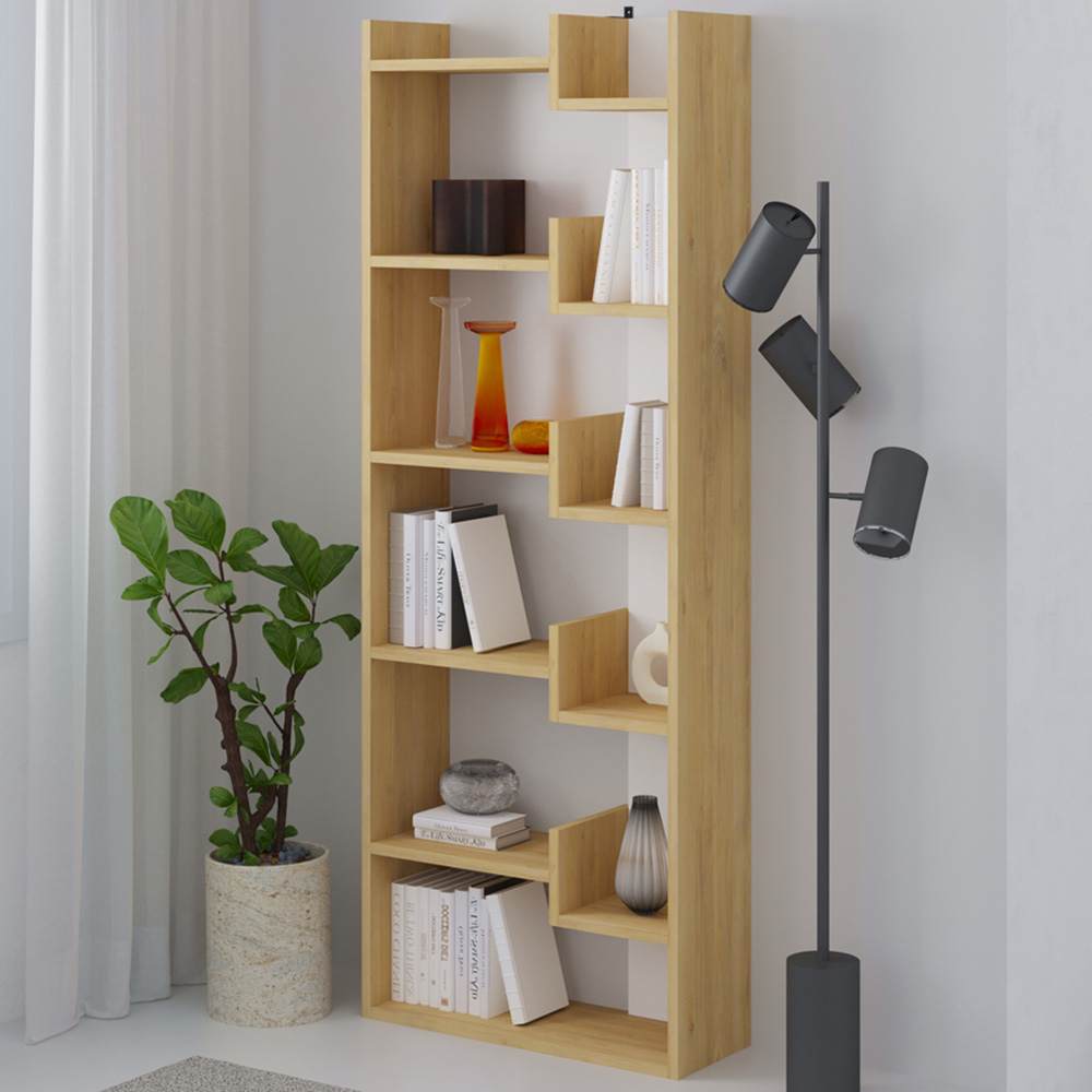 Decortie Oppa Oak and White 5 Zigzag Shelf Bookcase Image 1