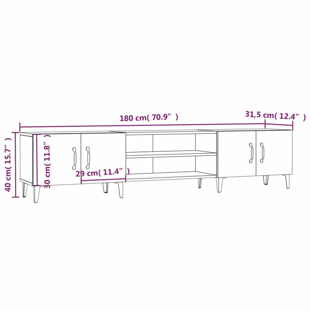 vidaXL 4 Door 2 Shelf Grey Sonoma TV Cabinet Image 9