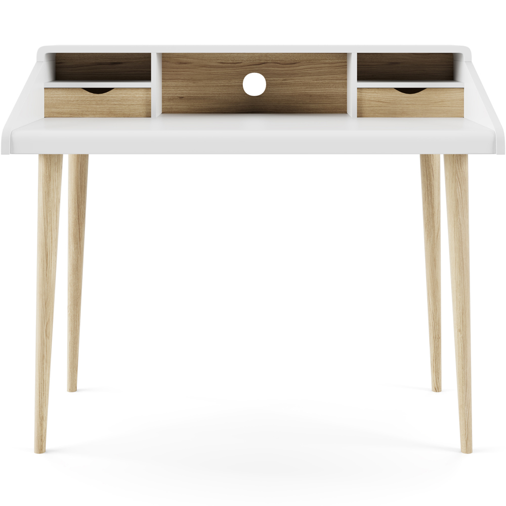 Alphason Yeovil 2 Drawer 2 Shelf Oak and White Writing Desk Image 3