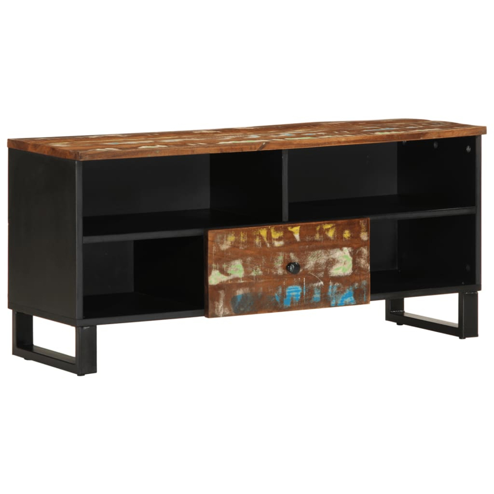 vidaXL Single Drawer 4 Shelf Multicolour Solid Reclaimed Wood TV Cabinet Image 2