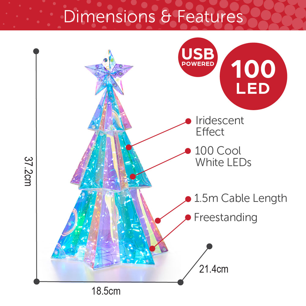 The Christmas Workshop 100 Cool White LED Iridescent Mini Xmas Tree Decoration 1.2ft Image 9