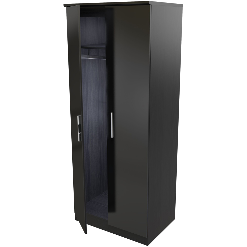 Crowndale Knightsbridge 2 Door Black Gloss and Black Wardrobe Ready Assembled Image 4