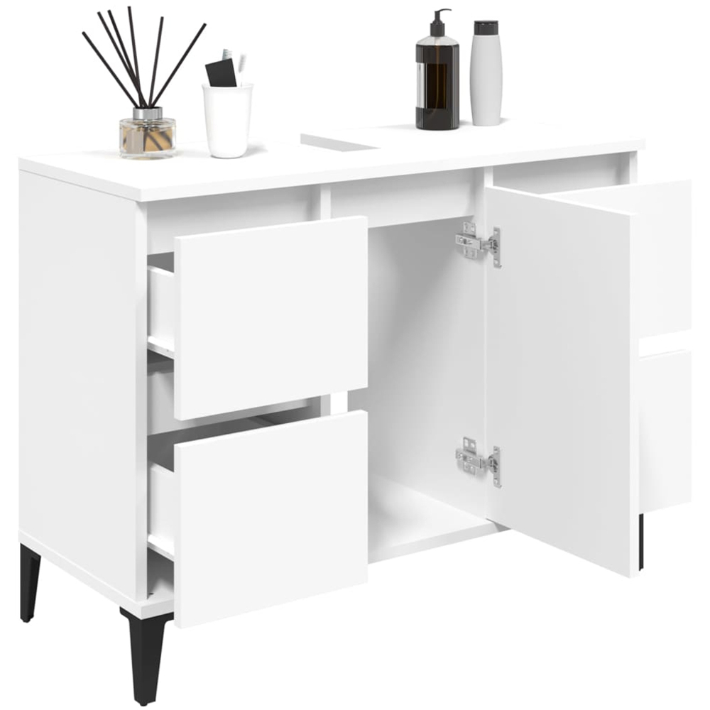 vidaXL Single Door 4 Drawer White Sink Cabinet Image 3