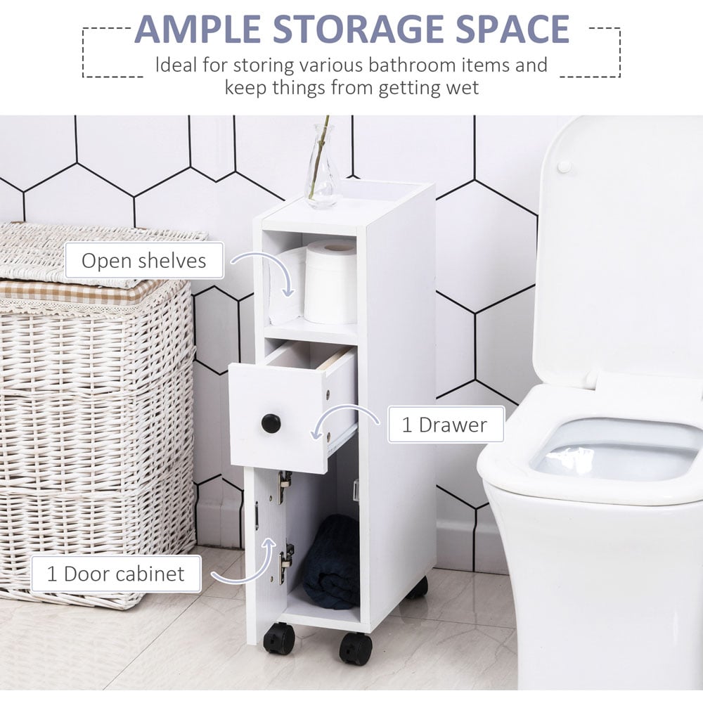 Portland Single Door Single Drawer White Slim Bathroom Storage Unit Image 5