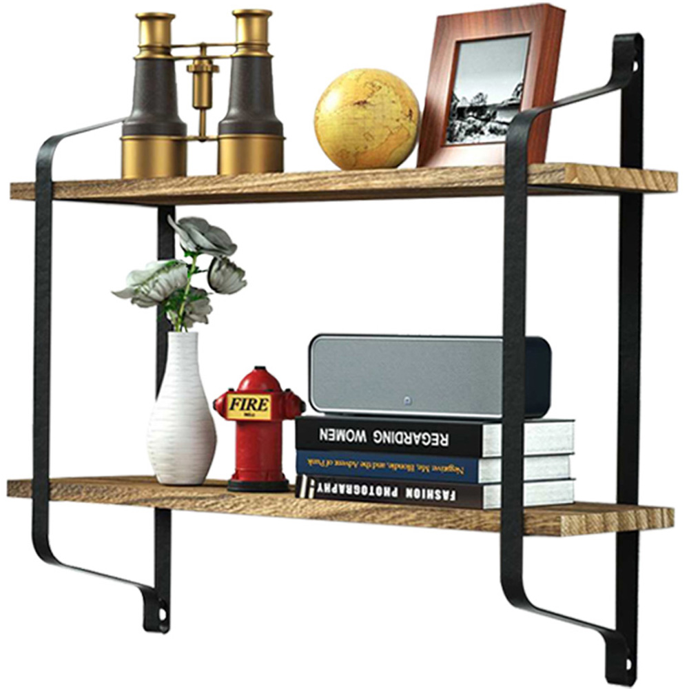 Living and Home Industrial 2-Tier Retro Wooden Shelves Image 1
