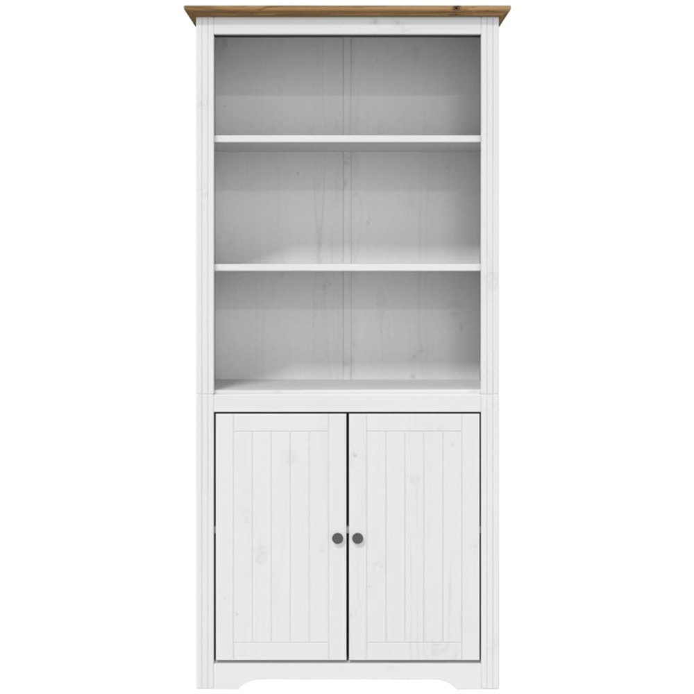 vidaXL Bodo 2 Door 3 Shelf White and Brown Solid Pine Wood Bookcase Image 3