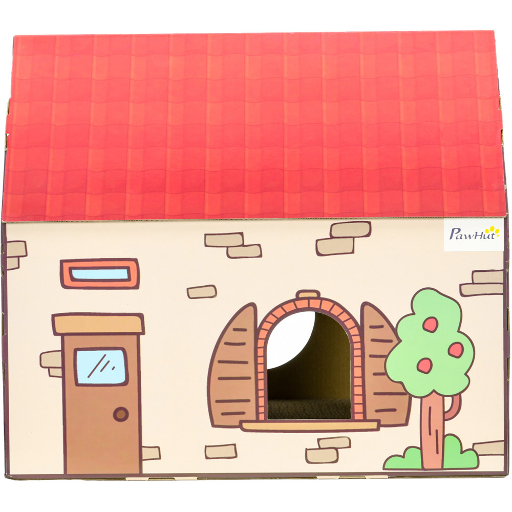 PawHut House Shaped Scratching Board and Cat Bed Image 4