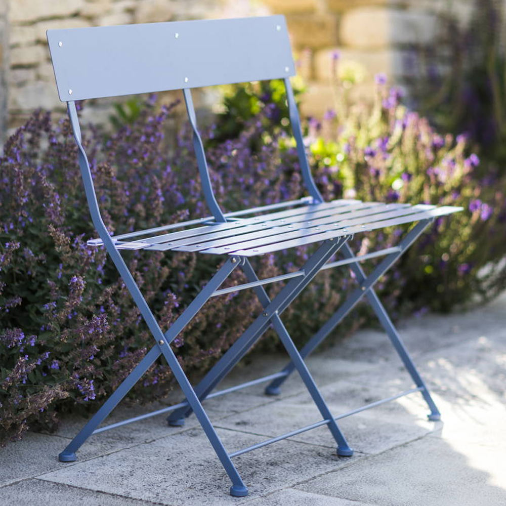 Charles Bentley Folding Metal Navy Grey Bench Wilko