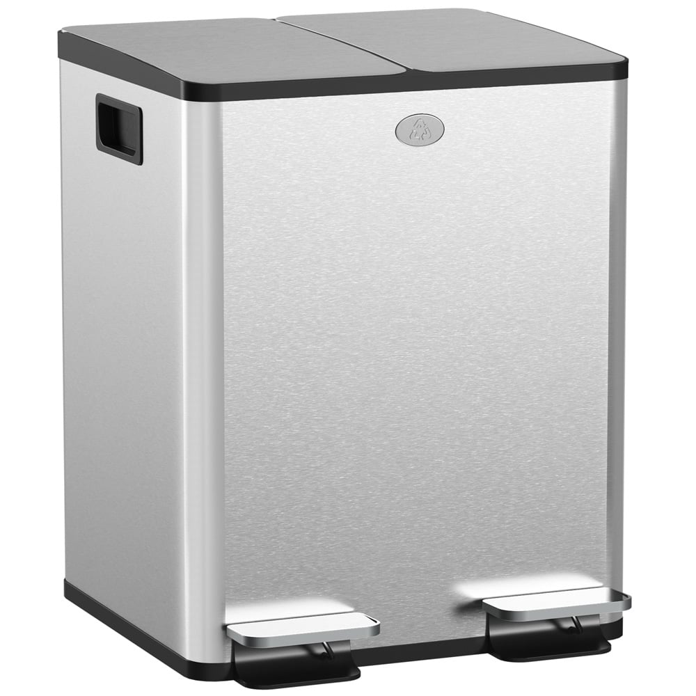 HOMCOM Silver Dual Compartment Pedal Kitchen Bin 40L Image 1