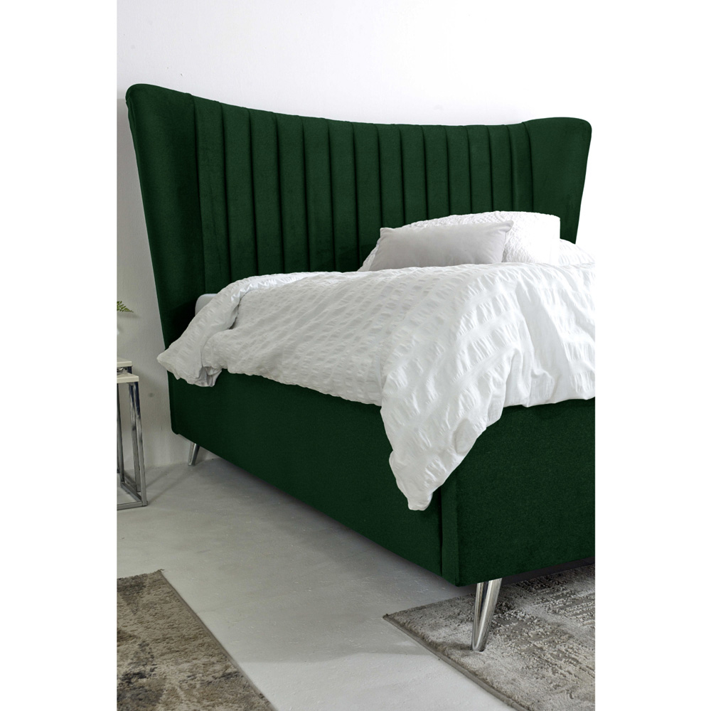 Eleganza Tatum Single Green Plush Velvet Bed Frame with Headboard Image 2