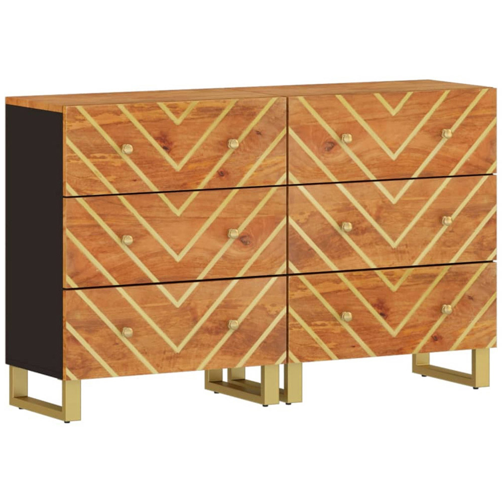vidaXL 3 Drawer Brown and Black Solid Mango Wood Side Cabinet Set of 2 Image 2