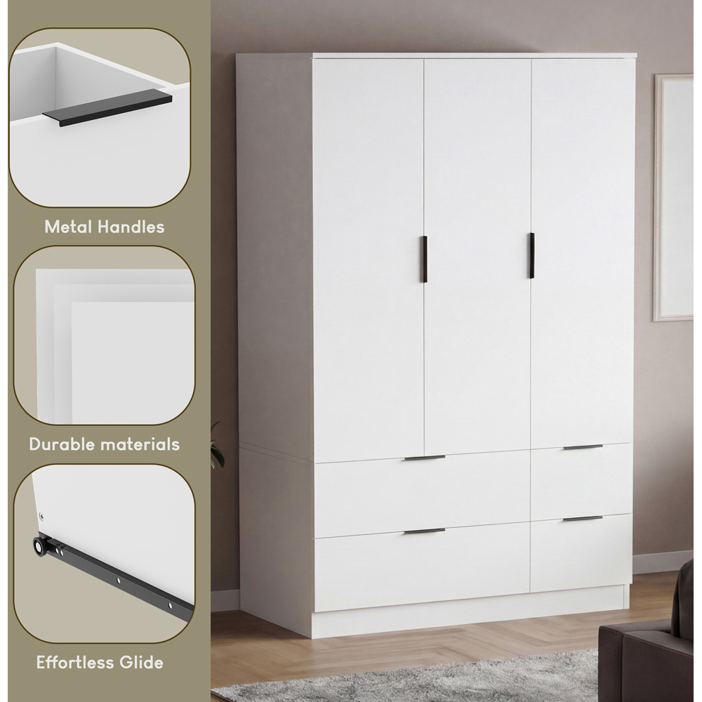 VIDA DESIGNS Trega 3 Door 4 Drawer White Wardrobe Image 6