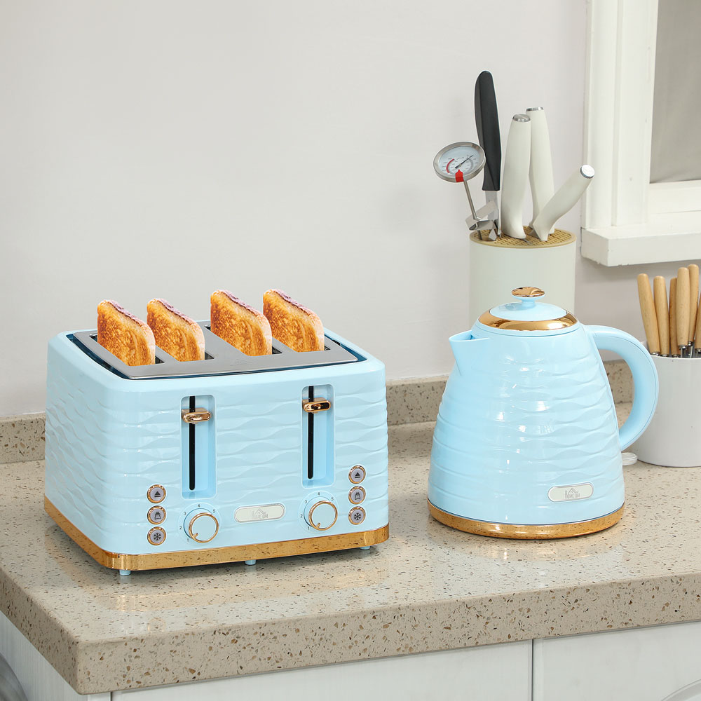 HOMCOM 800-162V72LB Light Blue 1.7L Kettle and 4 Slice Toaster Set Image 2