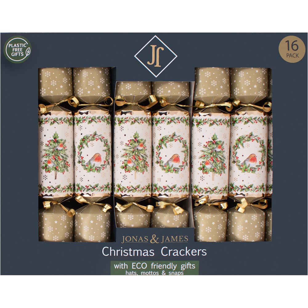 Pack of 16 Gold Wreath Crackers - Gold Image 1