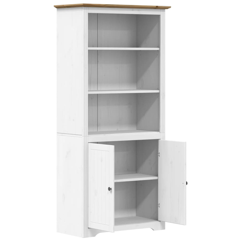 vidaXL Bodo 2 Door 3 Shelf White and Brown Solid Pine Wood Bookcase Image 4