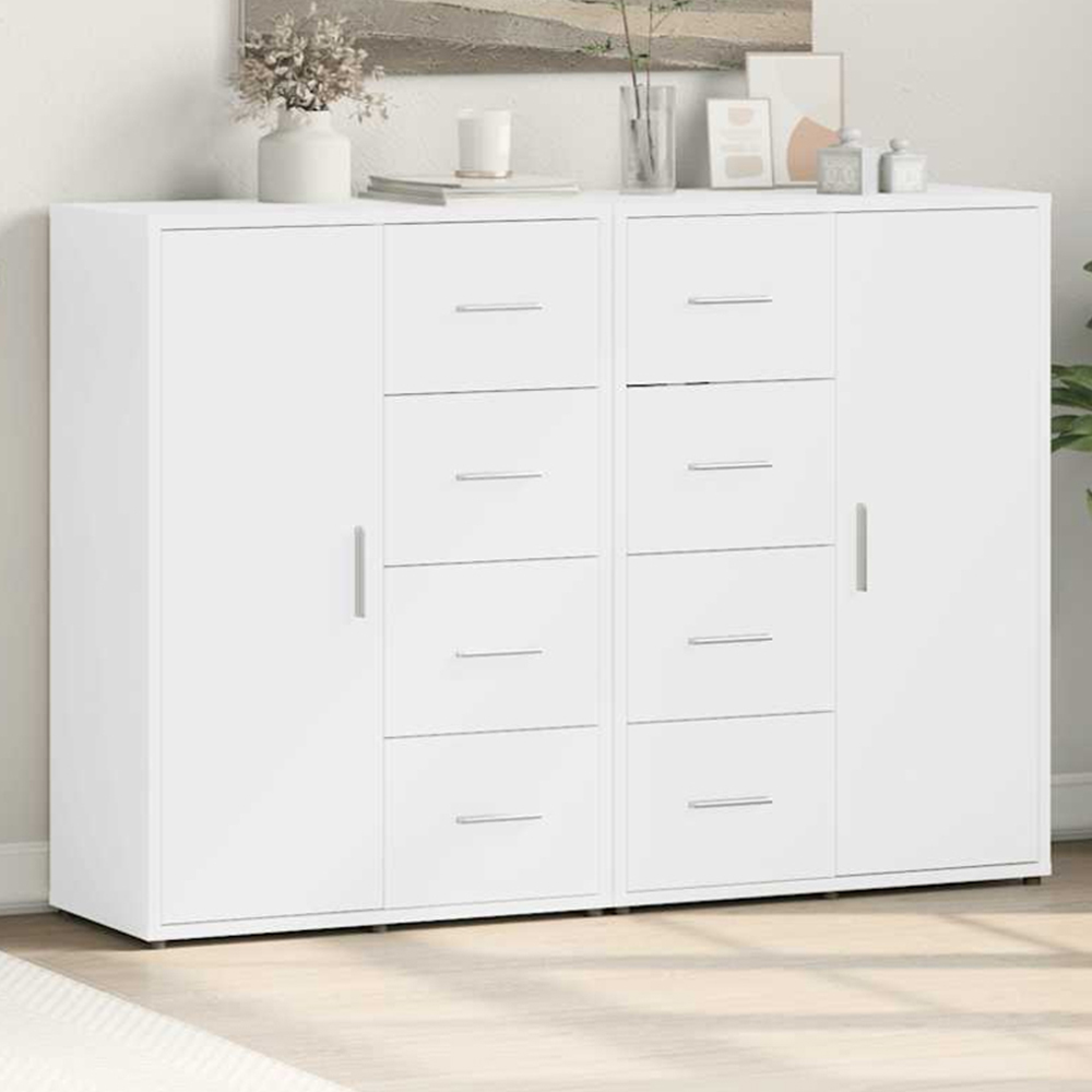 vidaXL Single Door 4 Drawer White Sideboard Set of 2 Image 1