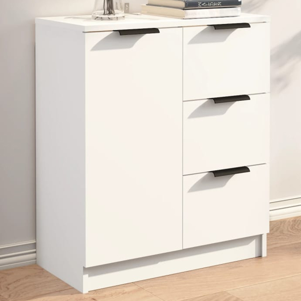 vidaXL Single Door 3 Drawer White Sideboard Image 1