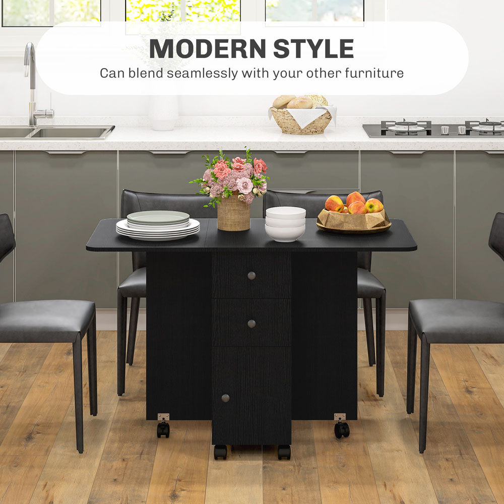 HOMCOM 6 Seater Distressed Black Drop Leaf Dining Table Image 8