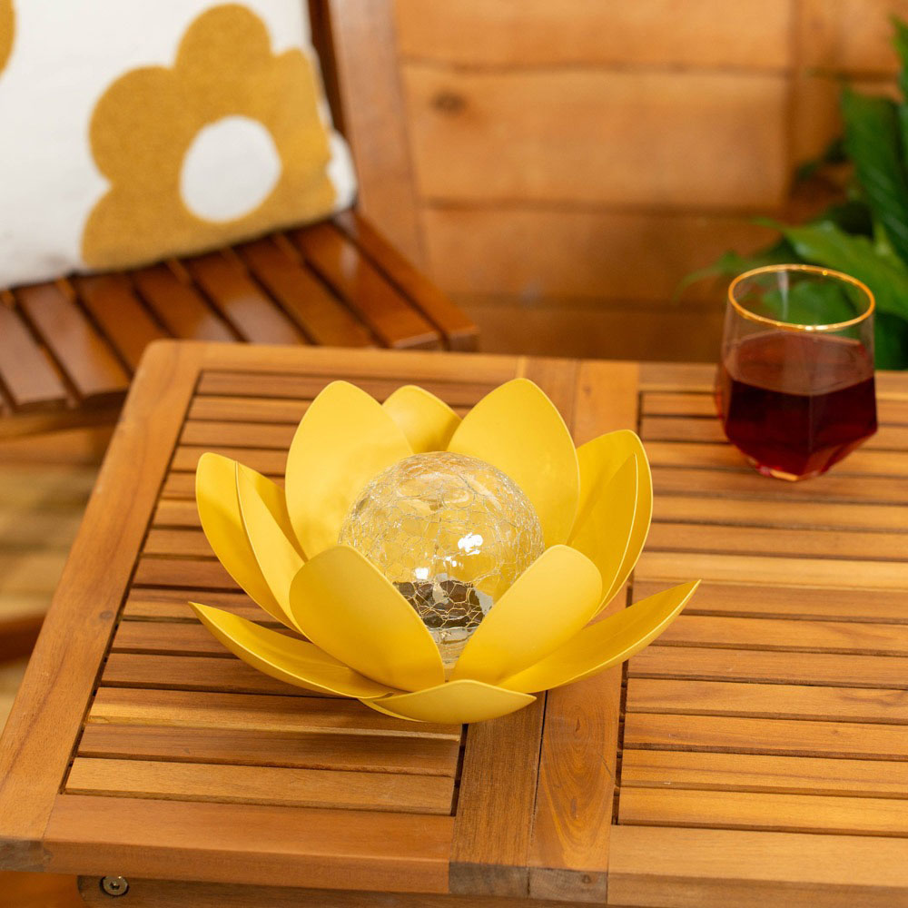 ValueLights Waterlily Yellow Lotus Flower Solar Powered Outdoor Decoration Garden Light Image 3