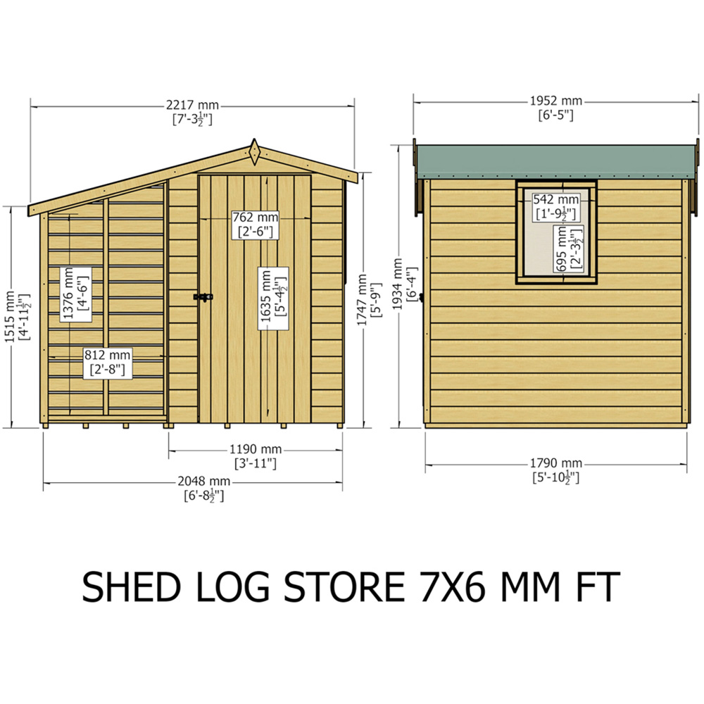 Shire 6 x 6ft Pressure Treated Wooden Apex Shed with Log Store Image 6