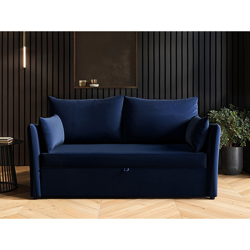 Solace+Co Skyler 2 Seater Navy Velvet Sofa Bed Image 4