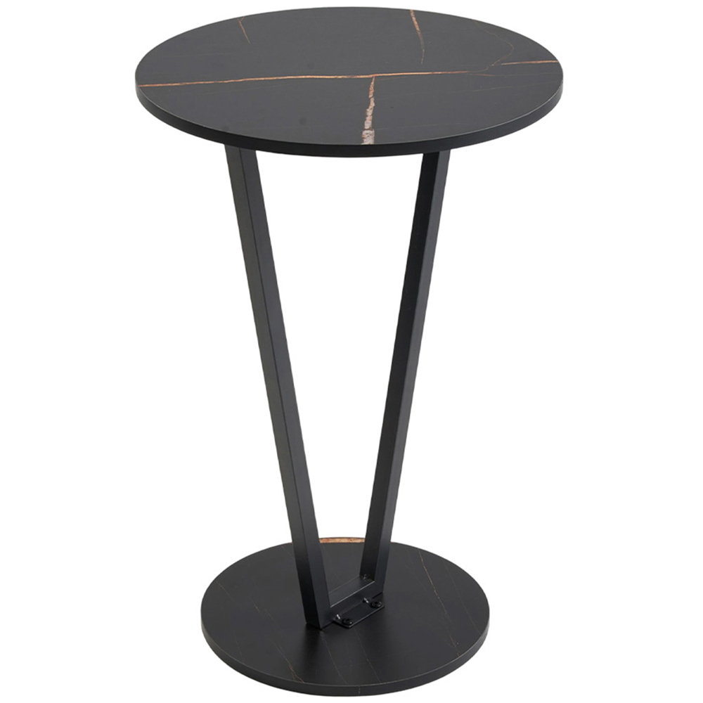 Living and Home Black Marble Effect Round Side Table with Steel Frame Image 2