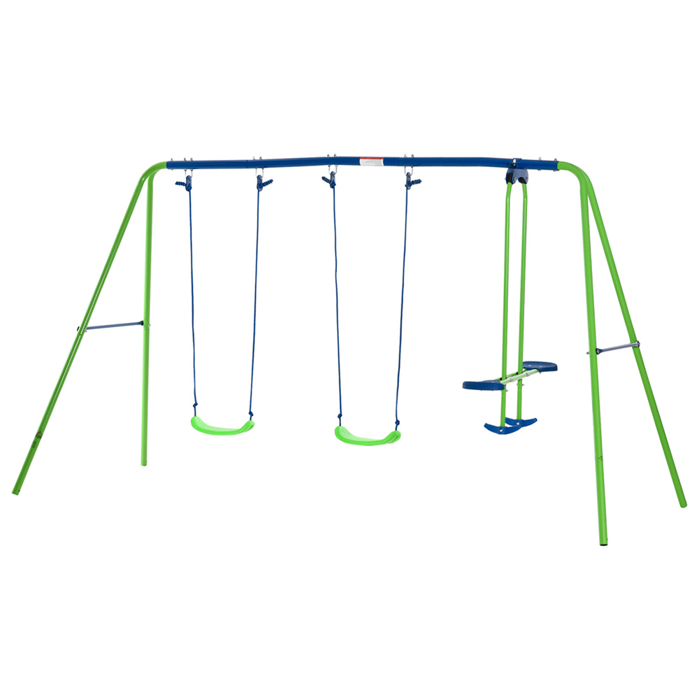 Outsunny Kids Blue and Green Metal Swing Set Image 1