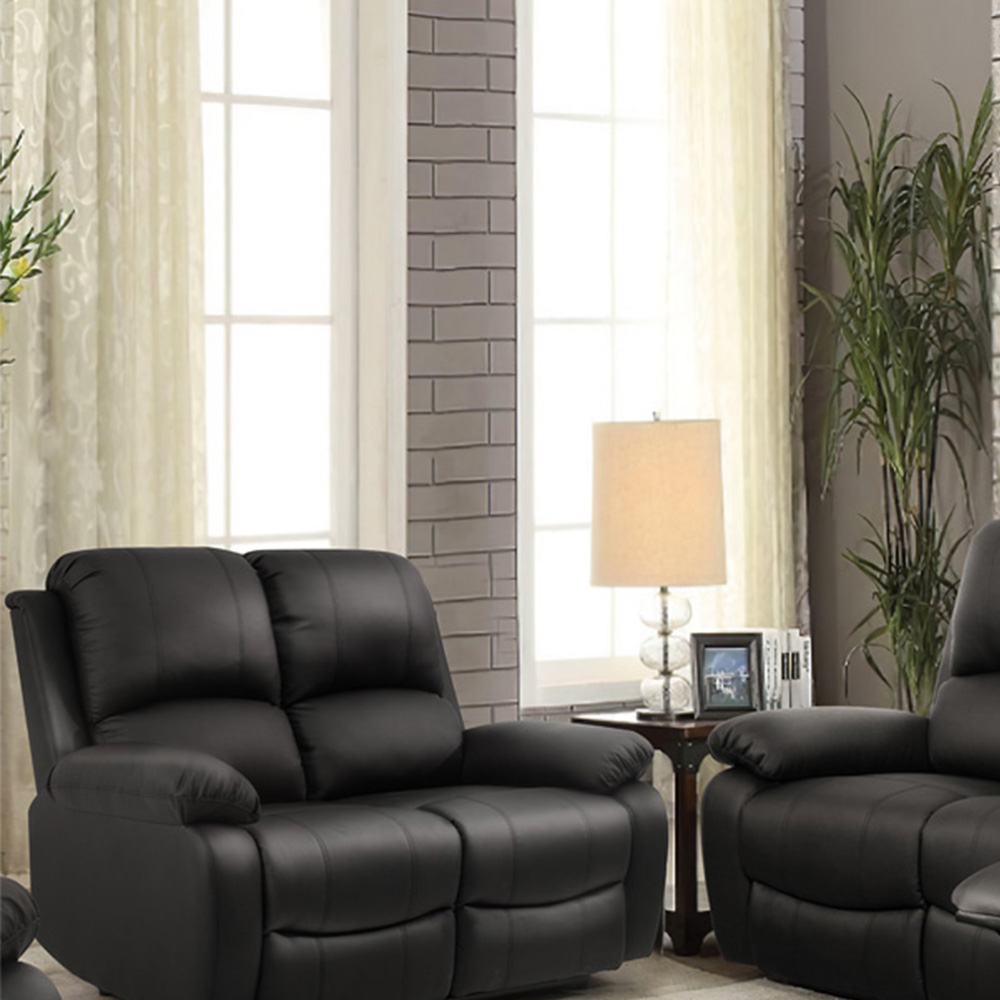 Brooklyn 5 Seater Black Bonded Leather Manual Recliner Sofa Set Image 2