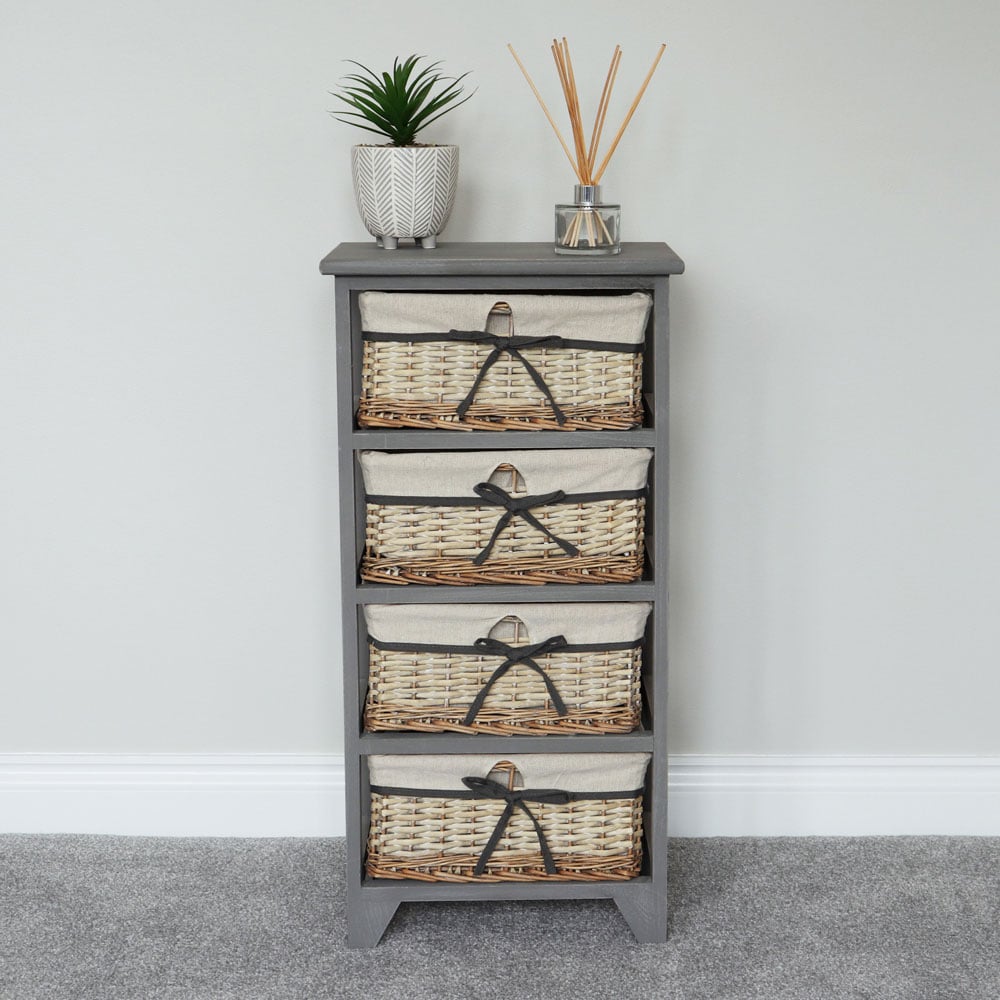 JVL Sherborne Matt Grey 4 Drawer Tall Willow Storage Unit Image 2